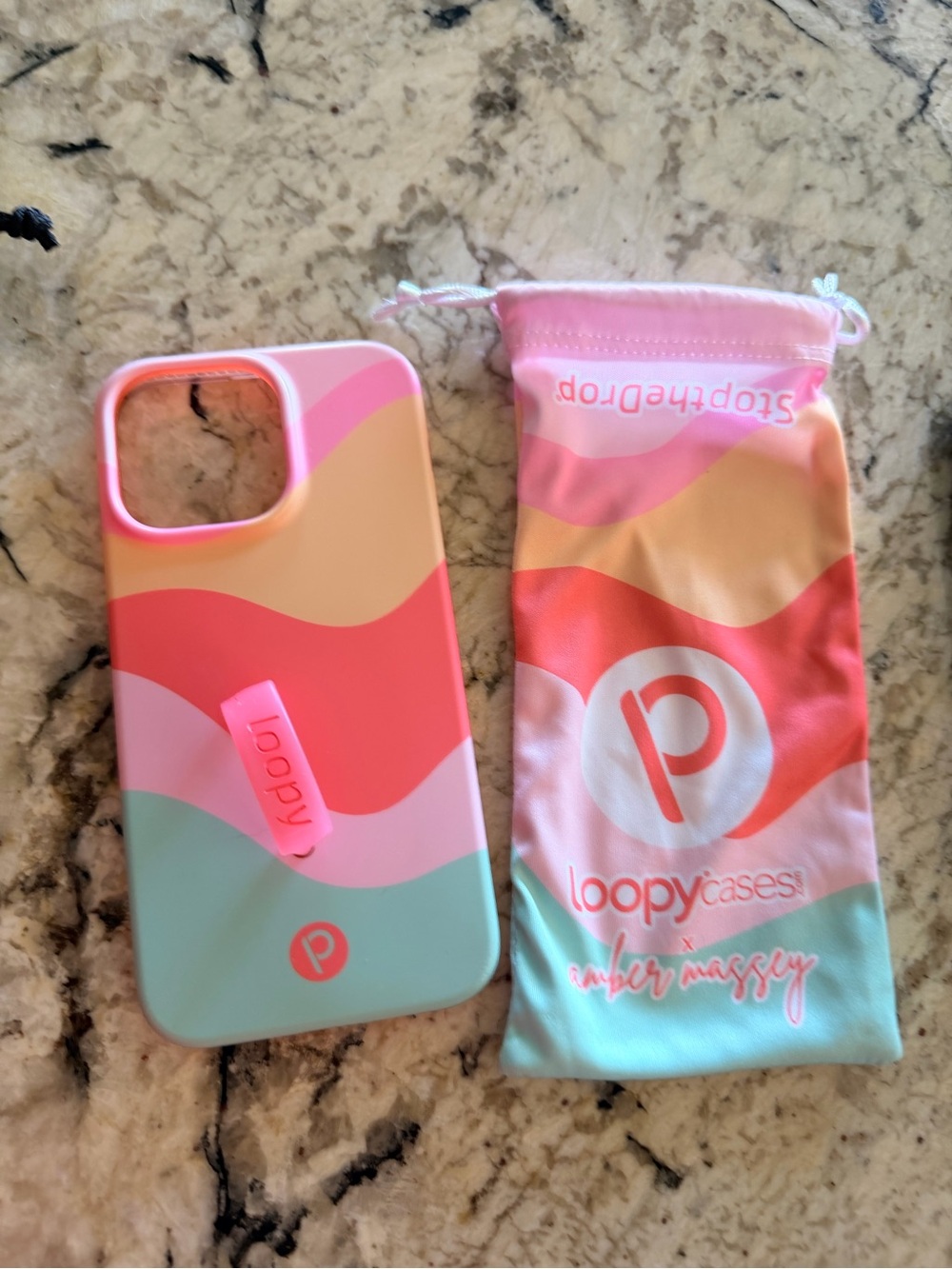 Loopy Case Pink Coral Peach Mint Wave iPhone 14 Pro Max Case Amber Massey